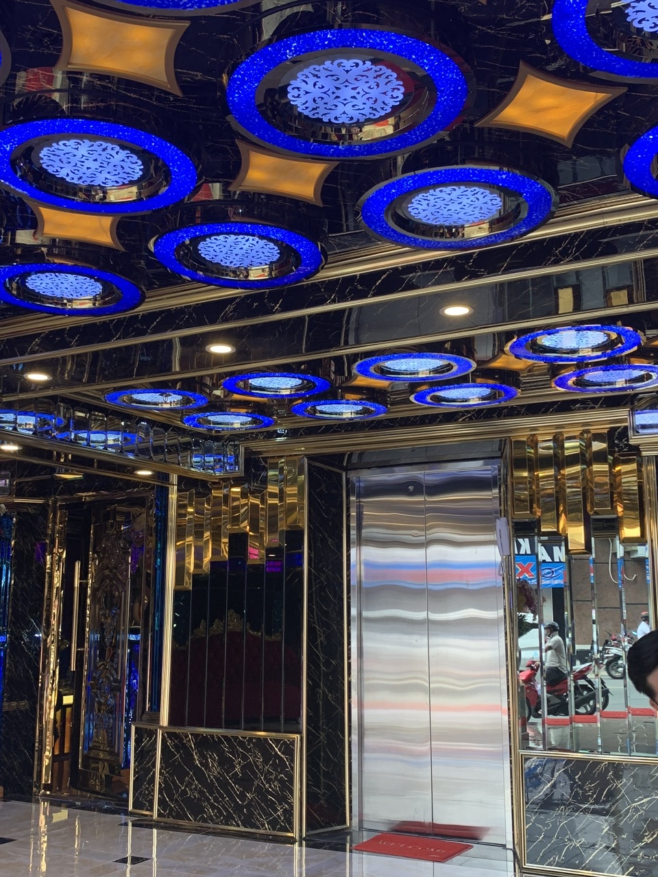 Glass elevator in modern hotel